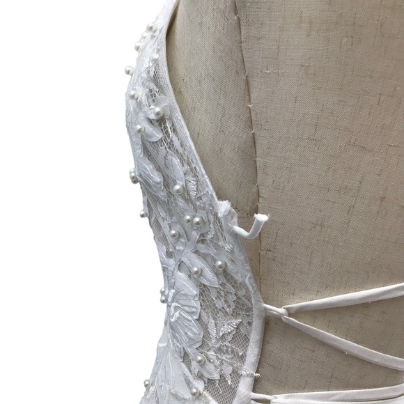 LULU'S SZ 8 Ivory Enchanting Eternity Pearl Lace-Up Backless Maxi… - Picture 4 of 11